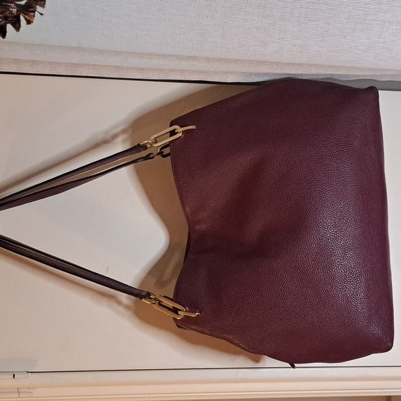 SOLD Michael Kors Burgundy  Pebble Leather Shoulder Bag with Gourgous Gold Chain - Picture 8 of 16